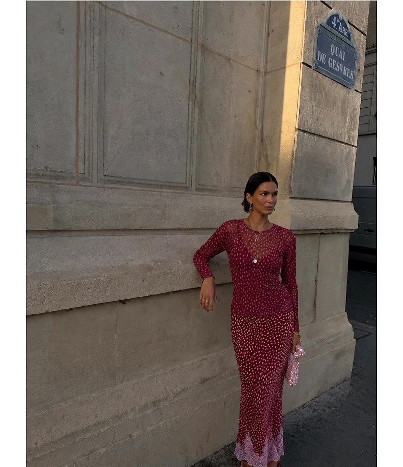 Never Fully Dressed Maeva Deer Printed Lace Hem Slip Midi Coordinating Skirt