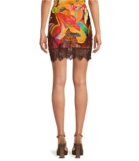 Never Fully Dressed Maeva Rio Printed Lace Hem Slip Mini Skirt