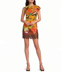 Never Fully Dressed Maeva Rio Printed Lace Hem Slip Mini Skirt