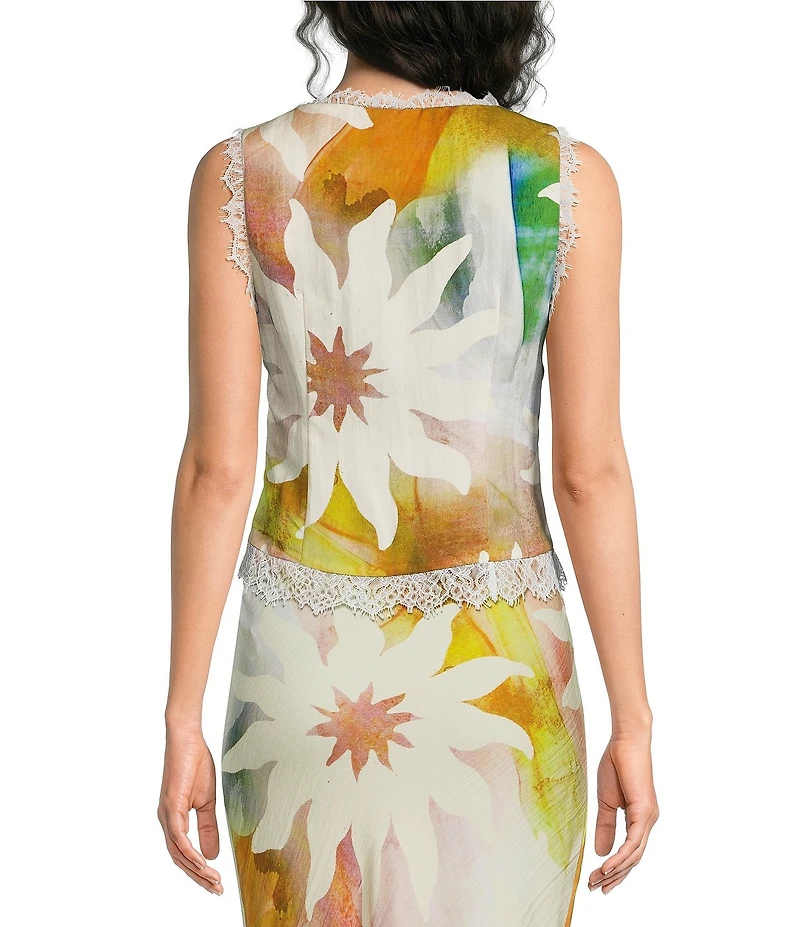 Never Fully Dressed Maisie Abstract Soleil V-Neck Sleeveless Lace Trim Tie Front Coordinating Top