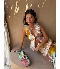 Never Fully Dressed Maisie Abstract Soleil V-Neck Sleeveless Lace Trim Tie Front Coordinating Top