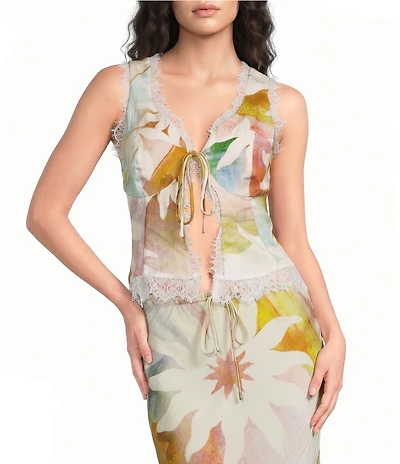 Never Fully Dressed Maisie Abstract Soleil V-Neck Sleeveless Lace Trim Tie Front Coordinating Top