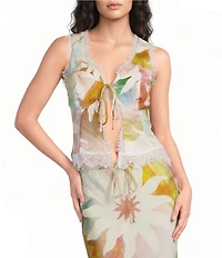 Never Fully Dressed Maisie Abstract Soleil V-Neck Sleeveless Lace Trim Tie Front Coordinating Top