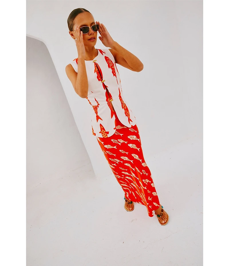 Never Fully Dressed Marina Dorris Fish Print Coordinating Maxi Skirt