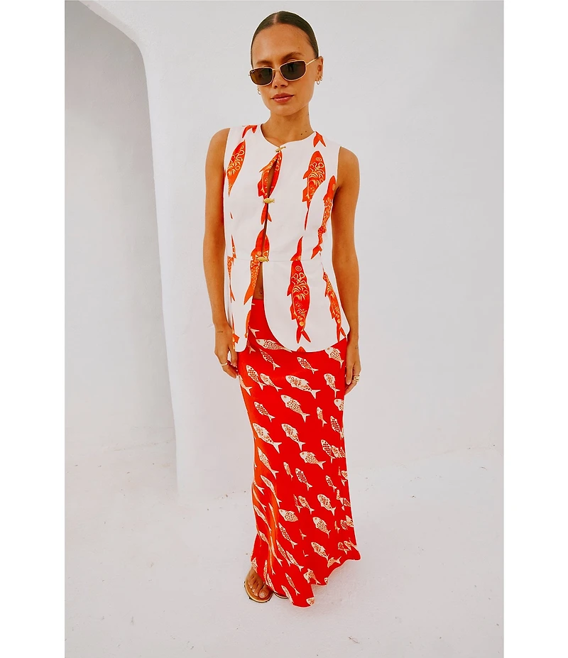 Never Fully Dressed Marina Fish Print Crew Neck Sleeveless Coordinating Waistcoat