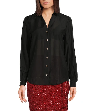 Never Fully Dressed Miley Point Collar Neck Long Sleeve Button Front Shirt