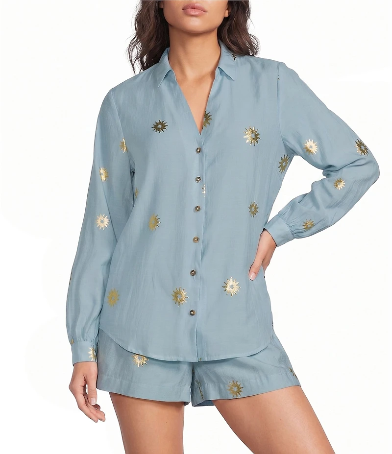 Never Fully Dressed Miley Sun Printed Collared Long Sleeve Button Front Coordinating Shirt