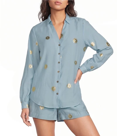 Never Fully Dressed Miley Sun Printed Collared Long Sleeve Button Front Coordinating Shirt