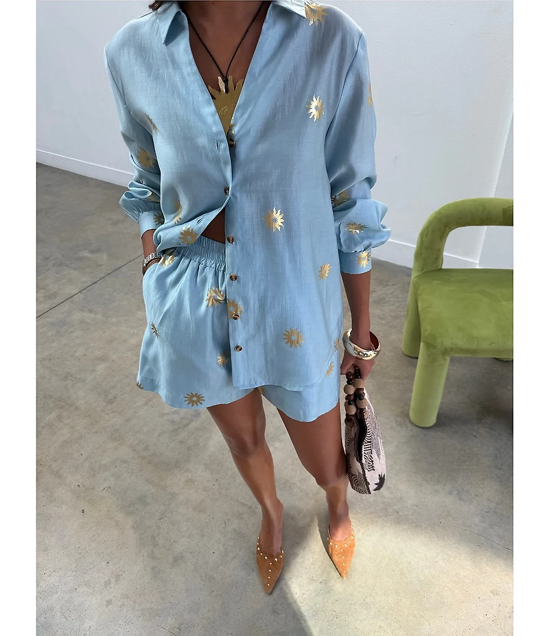 Never Fully Dressed Miley Sun Printed Collared Long Sleeve Button Front Coordinating Shirt