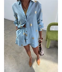Never Fully Dressed Miley Sun Printed Collared Long Sleeve Button Front Coordinating Shirt