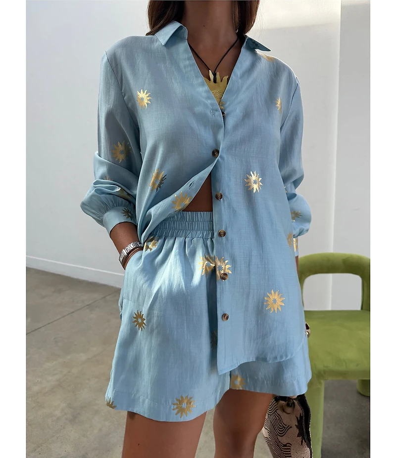 Never Fully Dressed Miley Sun Printed Collared Long Sleeve Button Front Coordinating Shirt