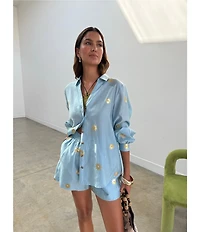 Never Fully Dressed Miley Sun Printed Collared Long Sleeve Button Front Coordinating Shirt