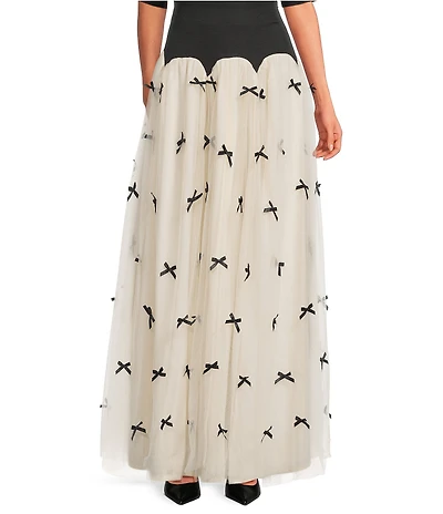Never Fully Dressed Monika Tulle Scallop Drop Waist Bow Maxi Skirt