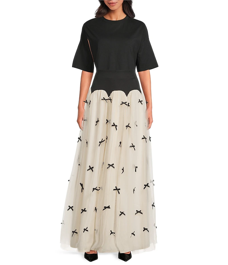 Never Fully Dressed Monika Tulle Scallop Drop Waist Bow Maxi Skirt