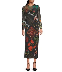 Never Fully Dressed Night Garden Coordinating Crew Neck Long Sleeves Sheer Mesh Tee