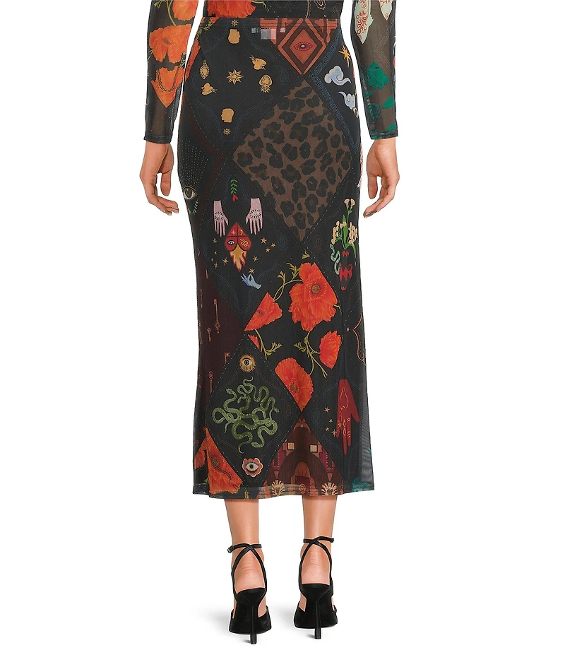 Never Fully Dressed Night Garden Coordinating Elastic Waist Sheer Mesh Midi Pencil Skirt