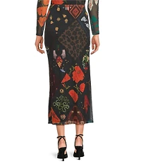 Never Fully Dressed Night Garden Coordinating Elastic Waist Sheer Mesh Midi Pencil Skirt