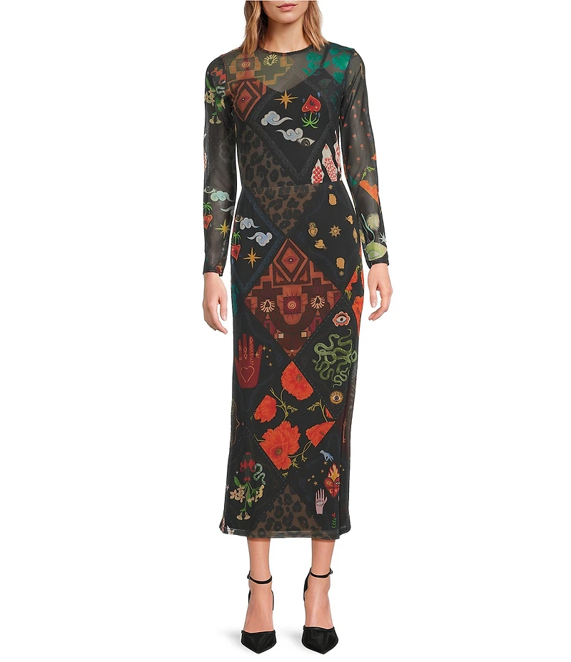 Never Fully Dressed Night Garden Coordinating Elastic Waist Sheer Mesh Midi Pencil Skirt