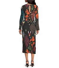 Never Fully Dressed Night Garden Gaia Plisse Crew Neck Long Sleeve Dress