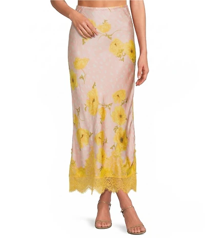 Never Fully Dressed Pink Fawn Poppy Maeva Printed Slip Midi Skirt