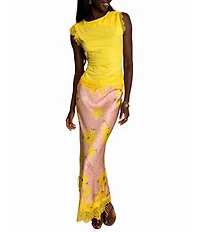 Never Fully Dressed Pink Fawn Poppy Maeva Printed Slip Midi Skirt