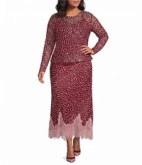 Never Fully Dressed Plus Size Burgundy Deer Printed Round Neck Long Sleeve Mesh Top