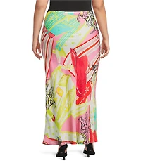 Never Fully Dressed Plus Size Dorris Abstract Western Motif Satin Maxi Skirt