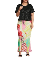 Never Fully Dressed Plus Size Dorris Abstract Western Motif Satin Maxi Skirt