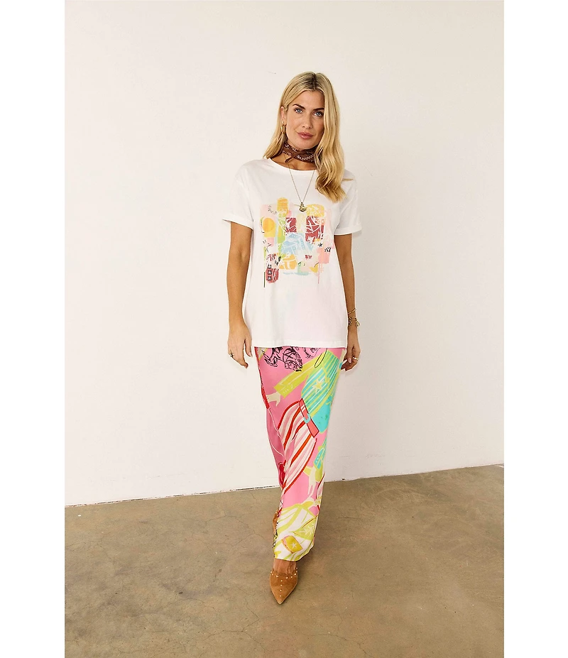 Never Fully Dressed Plus Size Dorris Abstract Western Motif Satin Maxi Skirt