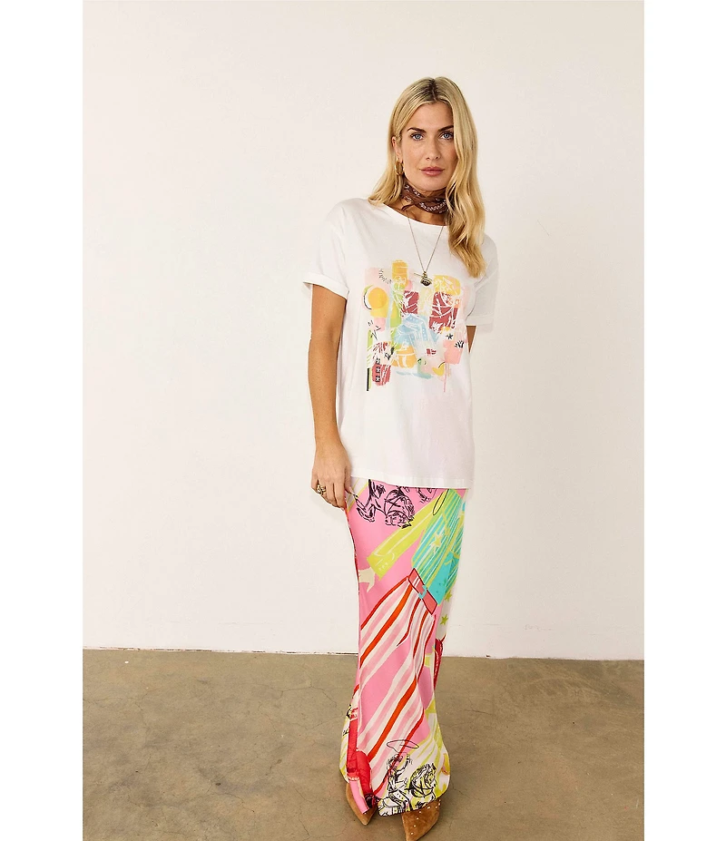 Never Fully Dressed Plus Size Dorris Abstract Western Motif Satin Maxi Skirt