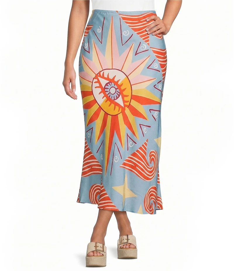 Never Fully Dressed Plus Size Dorris Dolce Vita Printed Satin Maxi Skirt