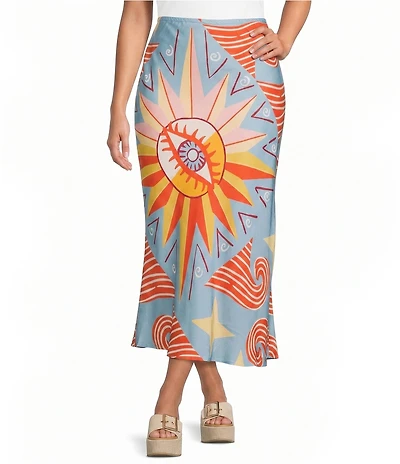 Never Fully Dressed Plus Size Dorris Dolce Vita Printed Satin Maxi Skirt