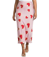 Never Fully Dressed Plus Size Dorris Pink Hearts Printed Maxi Skirt
