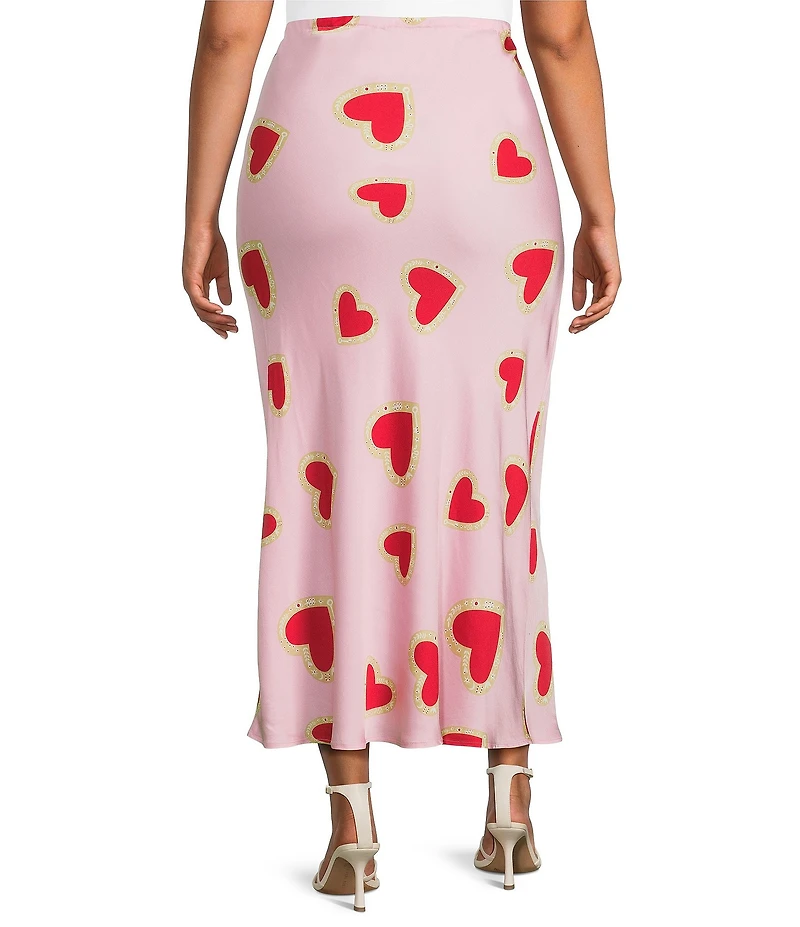 Never Fully Dressed Plus Size Dorris Pink Hearts Printed Maxi Skirt
