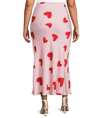 Never Fully Dressed Plus Size Dorris Pink Hearts Printed Maxi Skirt