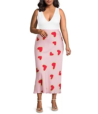Never Fully Dressed Plus Size Dorris Pink Hearts Printed Maxi Skirt