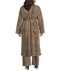 Never Fully Dressed Plus Size Leopard Print Long Sleeve Denim Trench Coat