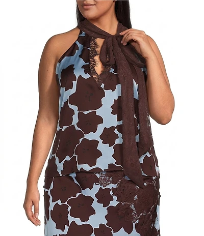 Never Fully Dressed Plus Size Lily Jaden Floral Printed V-Neck Sleeveless Lace Trim Coordinating Top