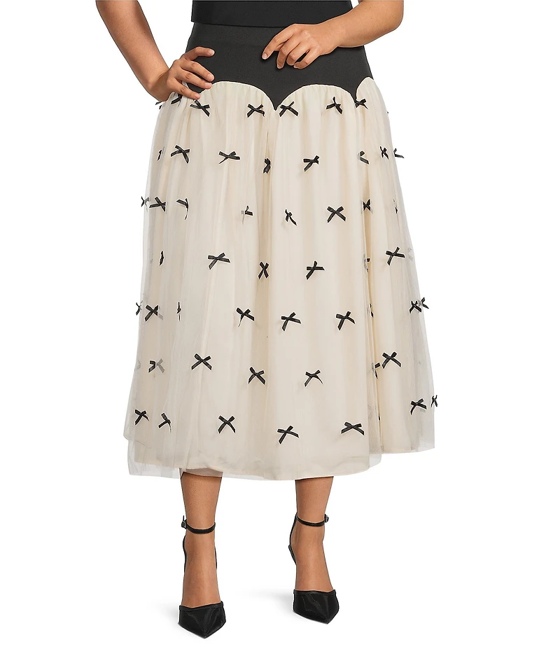 Never Fully Dressed Plus Size Monika Tulle Scallop Drop Waist Bow Maxi Skirt