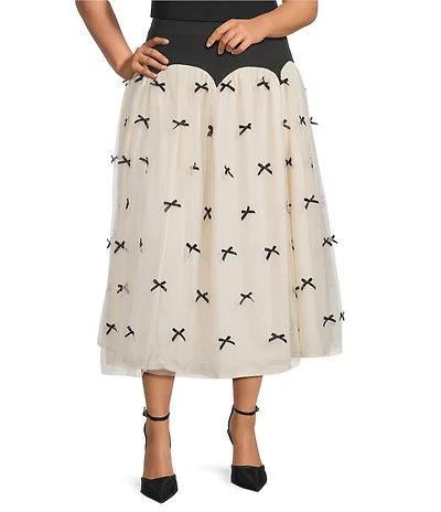 Never Fully Dressed Plus Size Monika Tulle Scallop Drop Waist Bow Maxi Skirt
