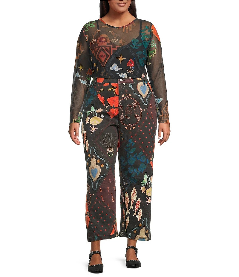 Never Fully Dressed Plus Size Printed Structure Barrel Denim Jeans