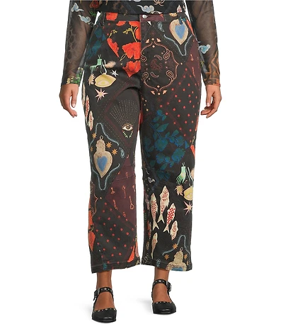 Never Fully Dressed Plus Size Printed Structure Barrel Denim Jeans