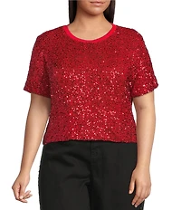 Never Fully Dressed Plus Size Sequin Crew Neck Short Sleeve Top