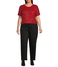 Never Fully Dressed Plus Size Sequin Crew Neck Short Sleeve Top