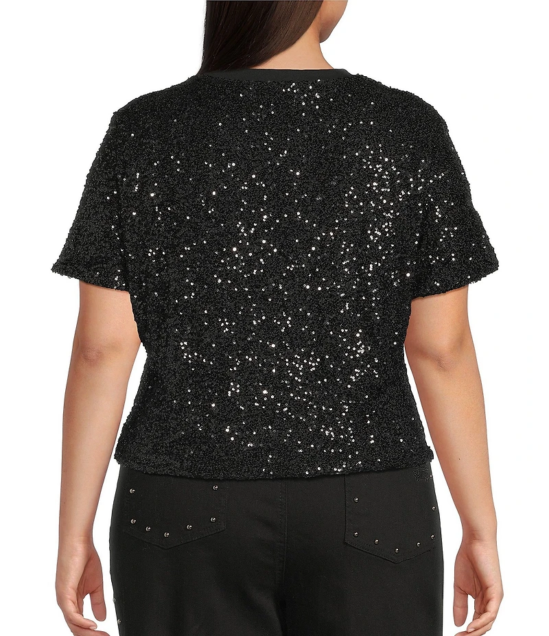 Never Fully Dressed Plus Size Sequin Crew Neck Short Sleeve Top