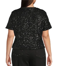 Never Fully Dressed Plus Size Sequin Crew Neck Short Sleeve Top