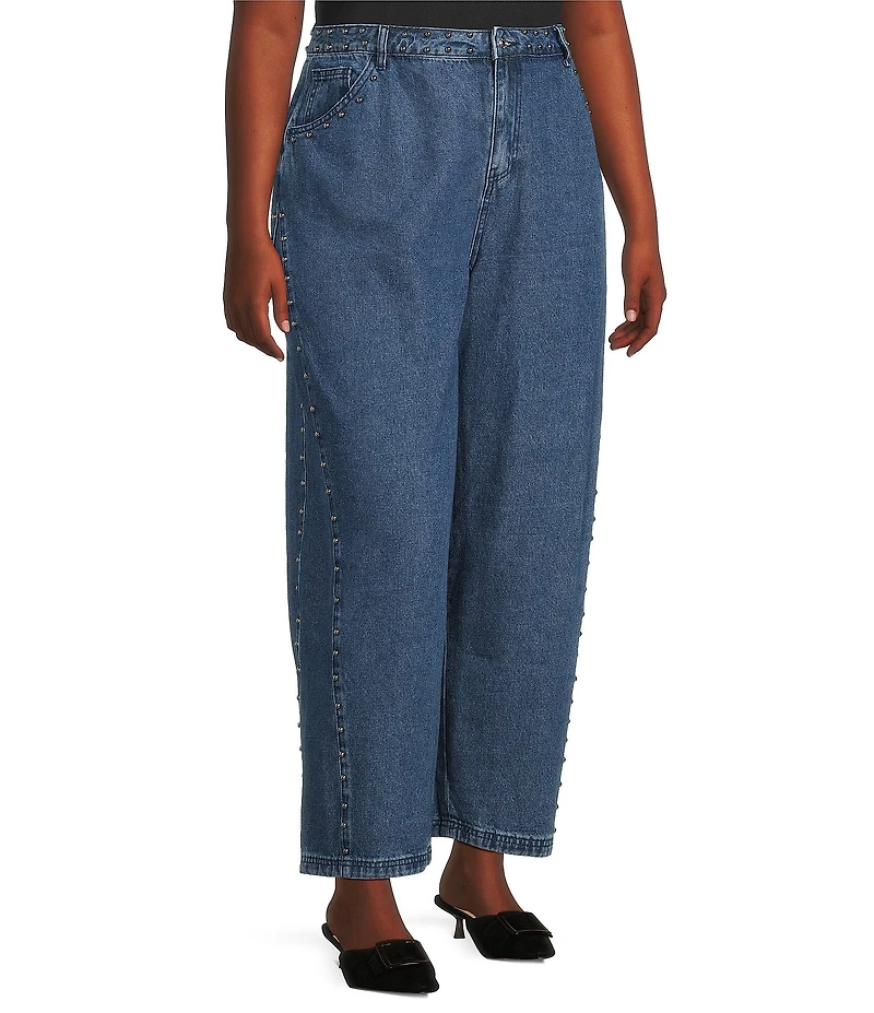 Never Fully Dressed Plus Studded Structure Barrel Denim Jeans