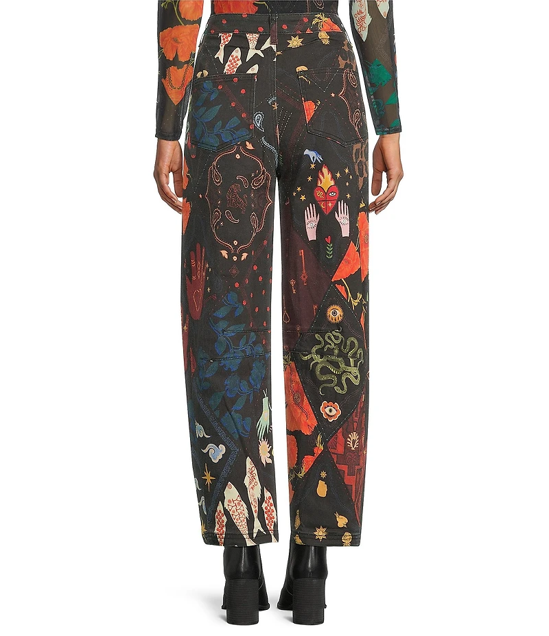 Never Fully Dressed Printed Structure Barrel Denim Jeans