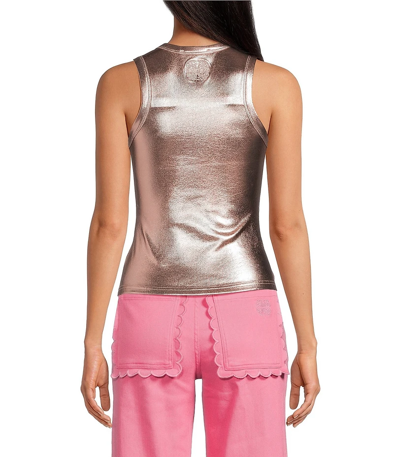 Never Fully Dressed Ribbed Metallic Crew Neck Sleeveless Tank Top