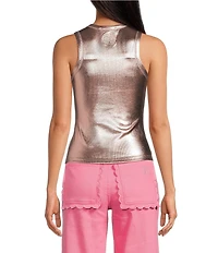 Never Fully Dressed Ribbed Metallic Crew Neck Sleeveless Tank Top